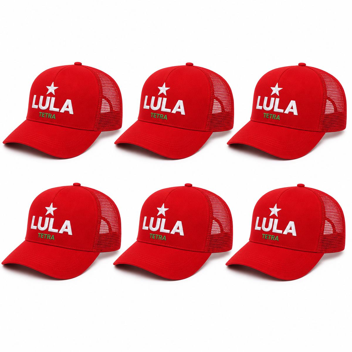Kit com os 6 bonés vermelhos do Lula